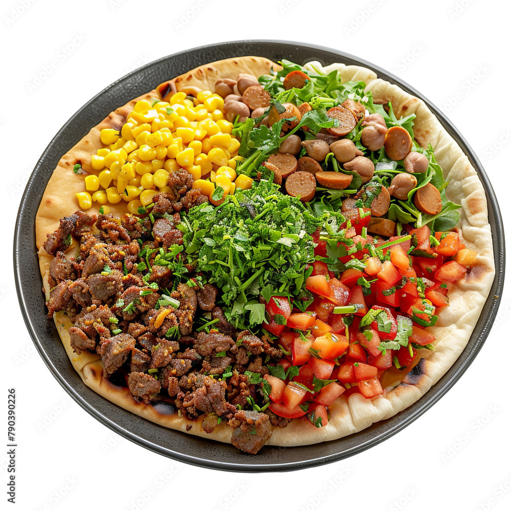Delicious Awaze Tibs Salad Flatbread Isolated On White Background Delicious Awaze Tibs Salad Flatbread Isolated On White Background