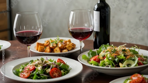 Elegant Dinner Setting with Wine and Salad