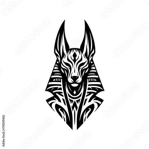 Anubis in modern tribal tattoo, abstract line art of deity, minimalist contour. Vector