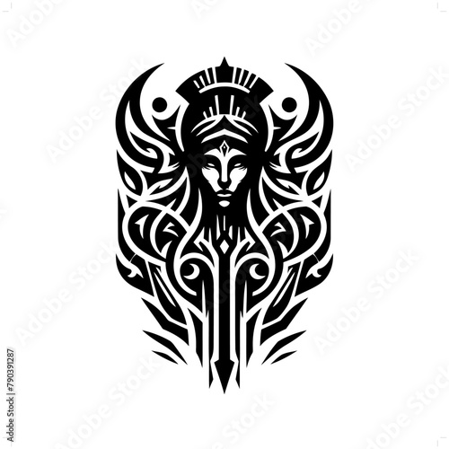 athena; deity mythology in modern tribal tattoo, abstract line art of deity, minimalist contour. Vector