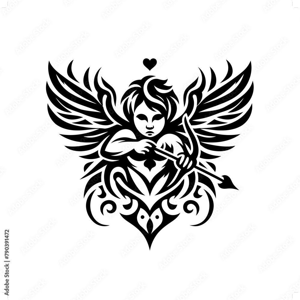 cupid in modern tribal tattoo, abstract line art of people, minimalist contour. Vector cupid in modern tribal tattoo, abstract line art of people, minimalist contour. Vector
