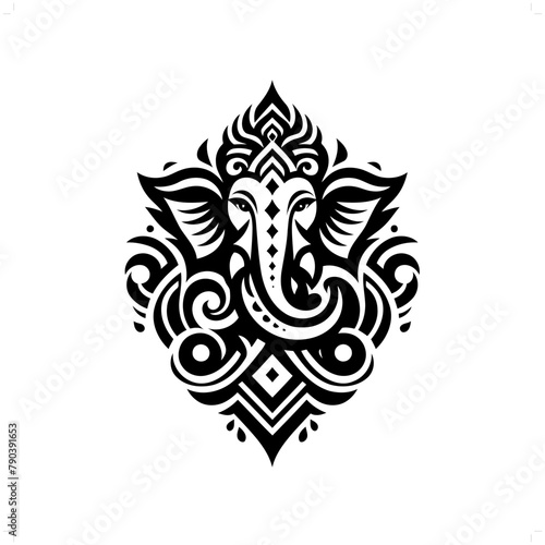 ganesha; deity mythology in modern tribal tattoo, abstract line art of deity, minimalist contour. Vector