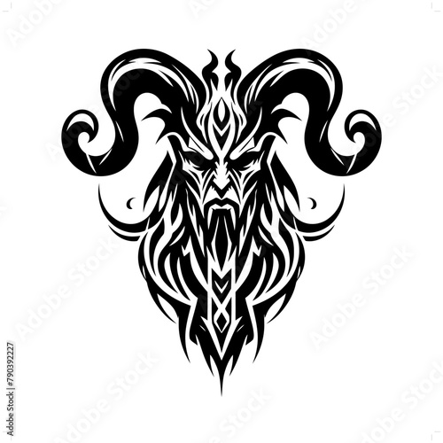 hades; deity mythology in modern tribal tattoo, abstract line art of deity, minimalist contour. Vector