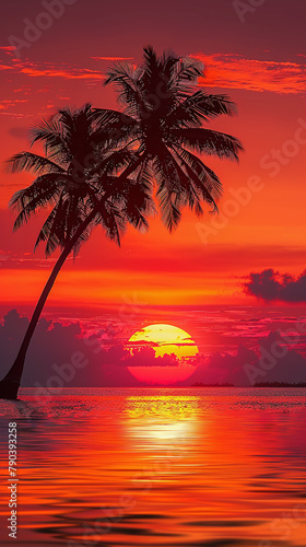 dream like tropical sunset with trees upright image