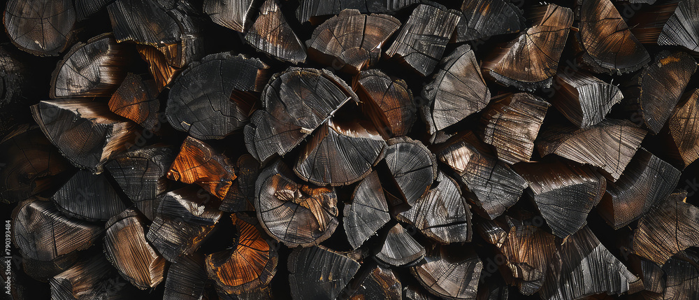 Close-up of stacked firewood texture
