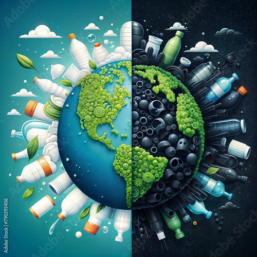 illustration for earth day with a planet vs. plastics concept for social media poster or card created with generative ai	