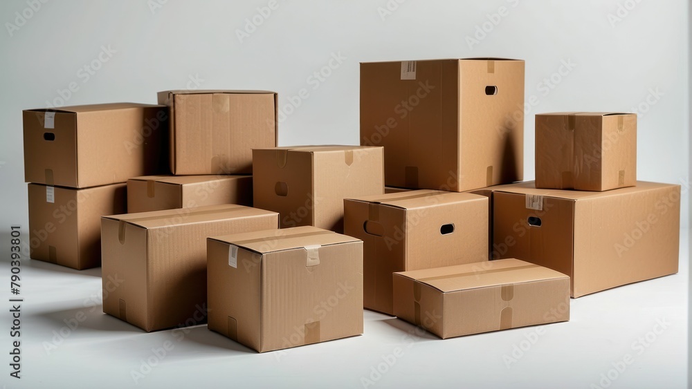 Pile of stacked cardboard boxes on a neutral background Pile of stacked cardboard boxes on a neutral background