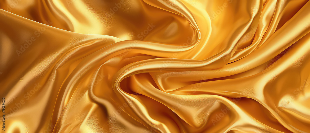 Fototapeta premium Golden silk fabric with beautiful draping