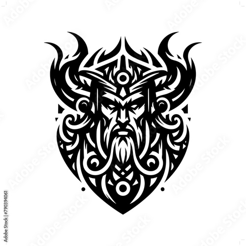 odin nordic deity mythology in modern tribal tattoo, abstract line art of deity, minimalist contour. Vector