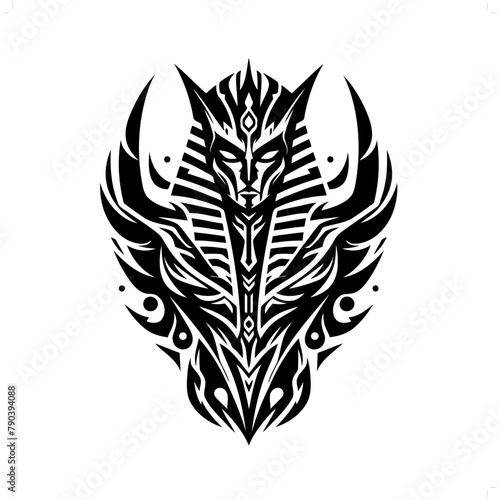 Osiris in modern tribal tattoo, abstract line art of deity, minimalist contour. Vector