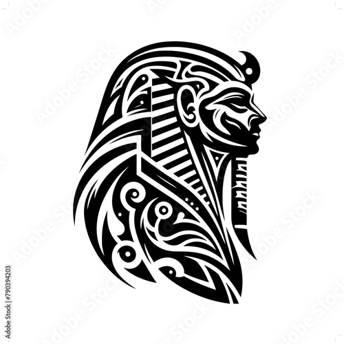 Osiris in modern tribal tattoo, abstract line art of deity, minimalist contour. Vector