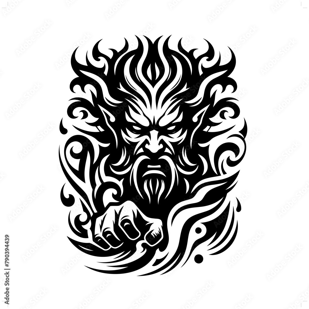 poseidon; deity mythology in modern tribal tattoo, abstract line art of deity, minimalist contour. Vector