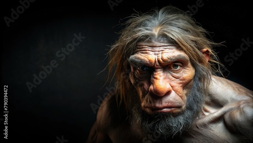 A close-up portrait of a Neanderthal. generative ai photo