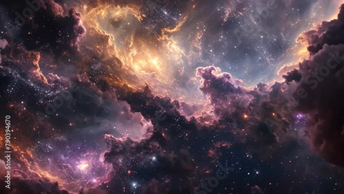 A captivating Video showcasing a space filled with stars and clouds in a breathtaking display, Spacetime rift in the middle of a cosmic void photo