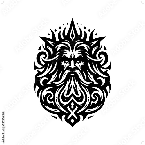 poseidon; deity mythology in modern tribal tattoo, abstract line art of deity, minimalist contour. Vector