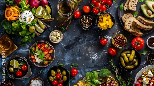 Overhead view of food served in bowl on table