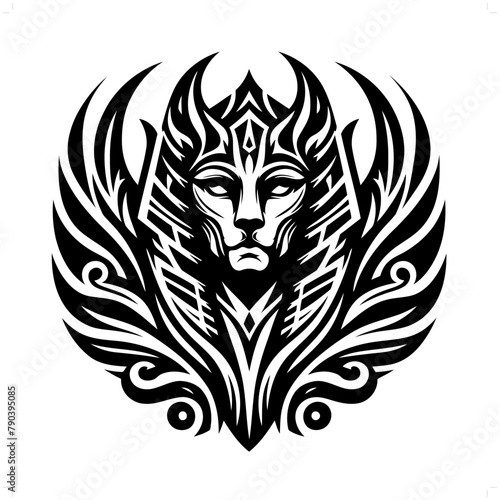 sphinx in modern tribal tattoo, abstract line art of deity, minimalist contour. Vector