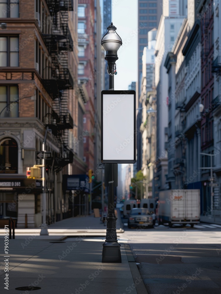 Obraz premium mockup poster city street urban landscape light pole taped advertisment outdoor perspective commercial display marketing concept.