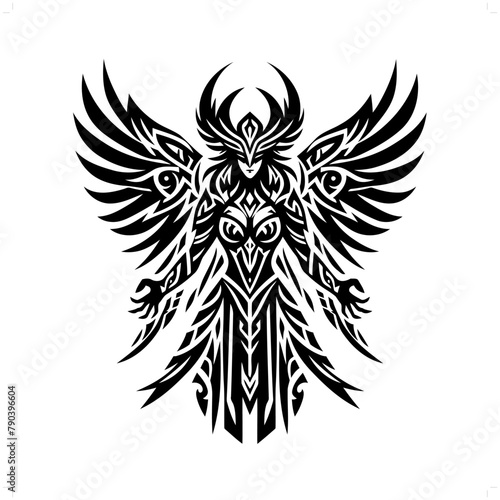valkyre nordic deity mythology in modern tribal tattoo, abstract line art of deity, minimalist contour. Vector