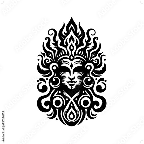 vishnu deity mythology in modern tribal tattoo, abstract line art of deity, minimalist contour. Vector
