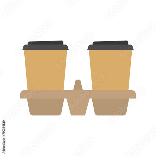 Take-out coffee in holder. Two takeaway paper coffee cups in carton holder. Coffee to go.