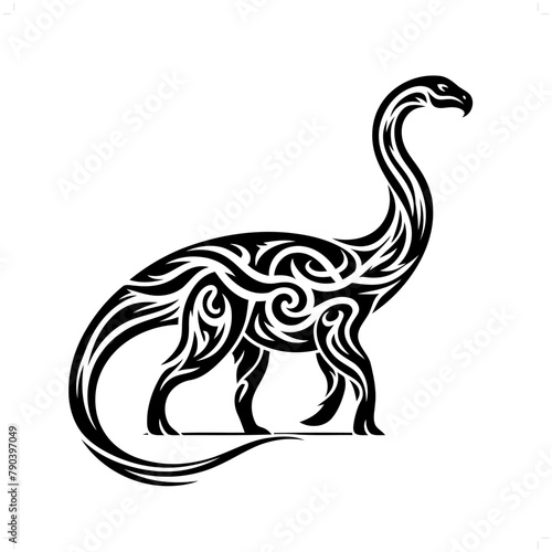 Brachiosaurus in modern tribal tattoo, abstract line art of people, minimalist contour. Vector