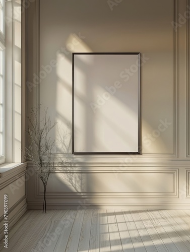 blank poster hanging empty room modern minimalistic interior art decor concept