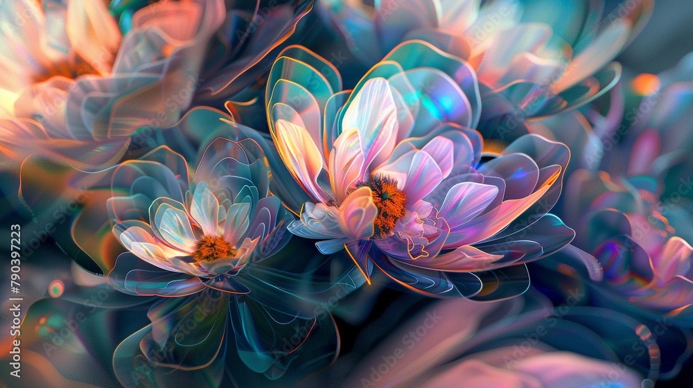 Abstract flora unfurling in a symphony of color and light, resembling a digital interpretation of a botanical wonderland.