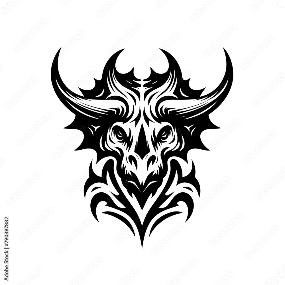 Triceratops in modern tribal tattoo, abstract line art of people, minimalist contour. Vector