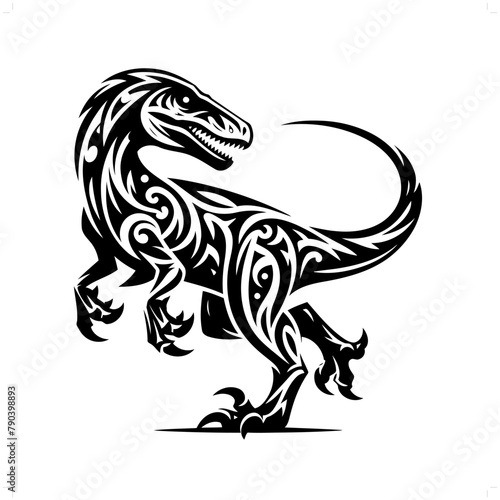 raptor in modern tribal tattoo, abstract line art of people, minimalist contour. Vector