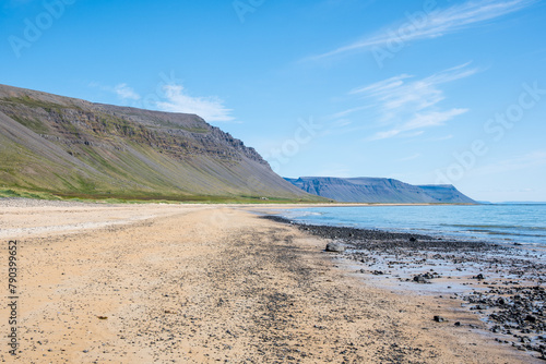 The sand beach of Bardastrond in Breidafjordur in Iceland