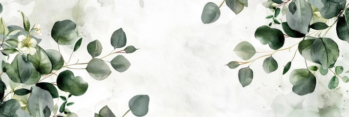 Floral design with watercolor branches with green leaves