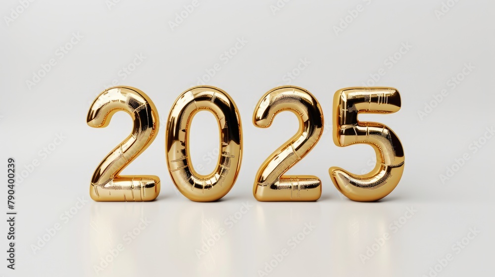Happy New Year background with 2025 shiny golden numbers isolated on white background. Festive celebration banner Happy New Year background with 2025 shiny golden numbers isolated on white background. Festive celebration banner