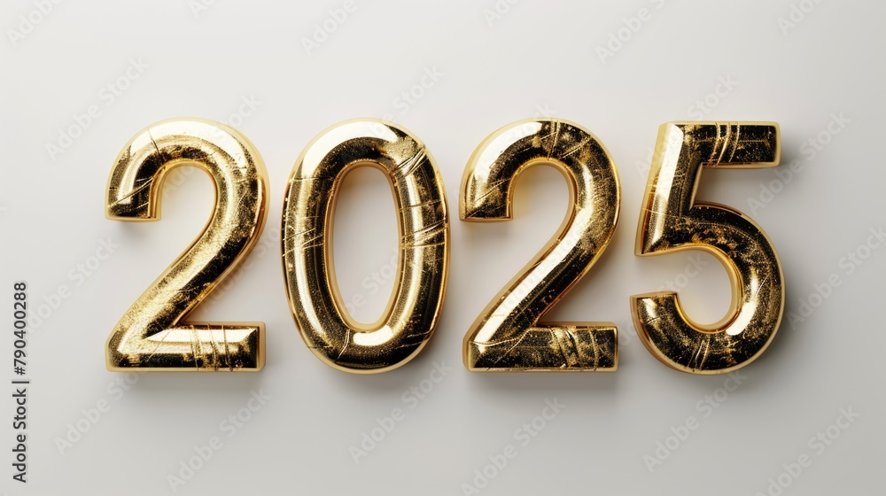 Happy New Year background with 2025 shiny golden numbers isolated on white background. Festive celebration banner Happy New Year background with 2025 shiny golden numbers isolated on white background. Festive celebration banner
