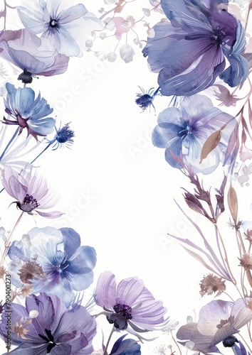 Invitation card. Blue watercolor flowers. Vintage floral background