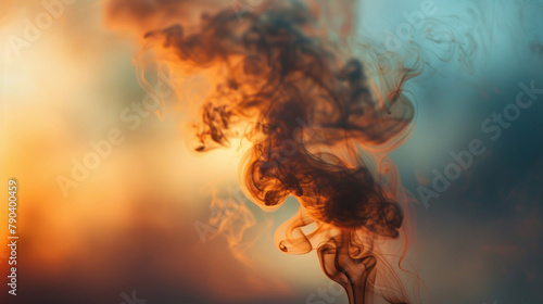 The enchanting dance of mocha smoke amidst a backdrop of sunset hues, casting a spell of tranquility and introspection upon the canvas of the evening sky. 