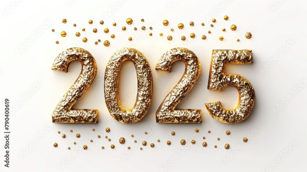 Happy New Year background with 2025 shiny golden numbers and confetti, glitter isolated on white background. Festive celebration banner Happy New Year background with 2025 shiny golden numbers and confetti, glitter isolated on white background. Festive celebration banner