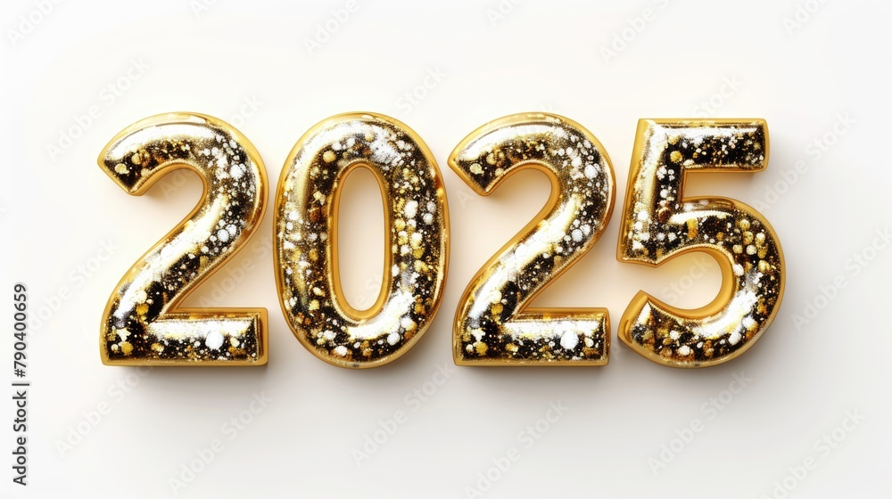 Happy New Year background with 2025 shiny golden numbers isolated on white background. Festive celebration banner Happy New Year background with 2025 shiny golden numbers isolated on white background. Festive celebration banner