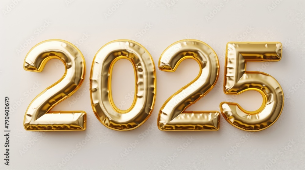 Happy New Year background with 2025 shiny golden numbers isolated on white background. Festive celebration banner Happy New Year background with 2025 shiny golden numbers isolated on white background. Festive celebration banner