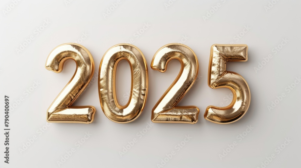 Happy New Year background with 2025 shiny golden numbers isolated on white background. Festive celebration banner Happy New Year background with 2025 shiny golden numbers isolated on white background. Festive celebration banner