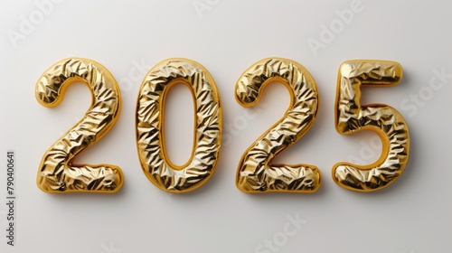 Happy New Year background with 2025 shiny golden numbers isolated on white background. Festive celebration banner