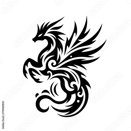 fairy dragon in modern tribal tattoo  abstract line art of people  minimalist contour. Vector