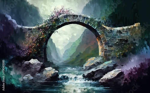 watercolour Mystical Bridge to Spiritual Realms painting texture with oil brushstroke photo