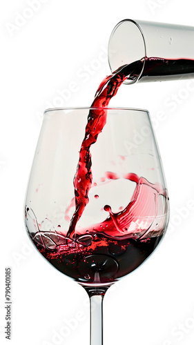 Red wine being poured into a glass, creating a splash photo