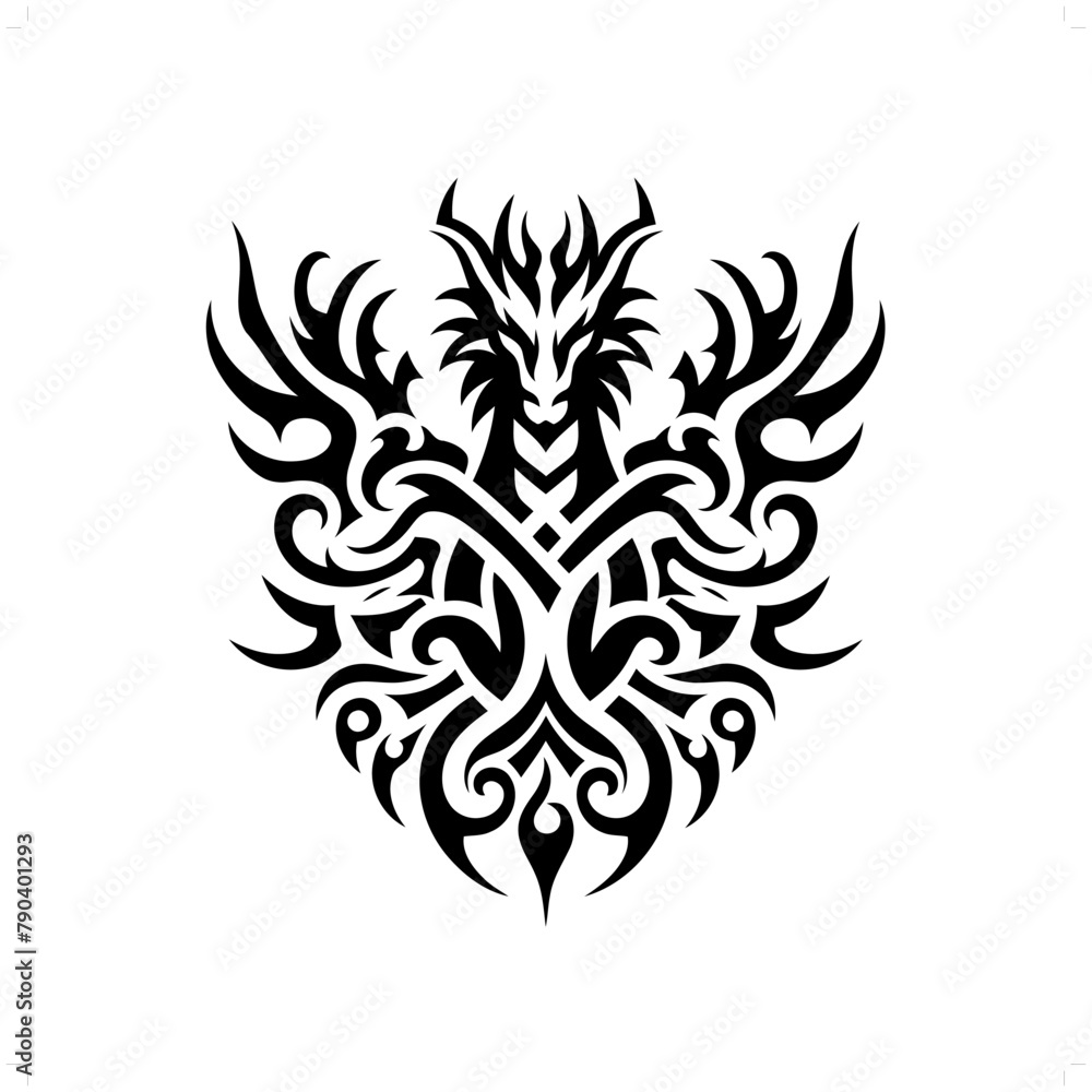 water dragon in modern tribal tattoo, abstract line art of people, minimalist contour. Vector