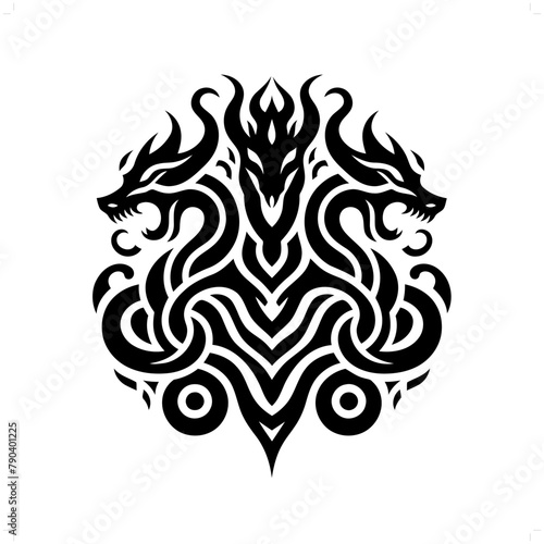 hydra dragon in modern tribal tattoo, abstract line art of people, minimalist contour. Vector