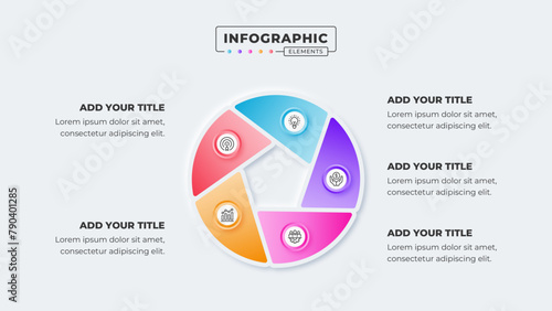 Vector circular infographic business presentation design template with 5 steps