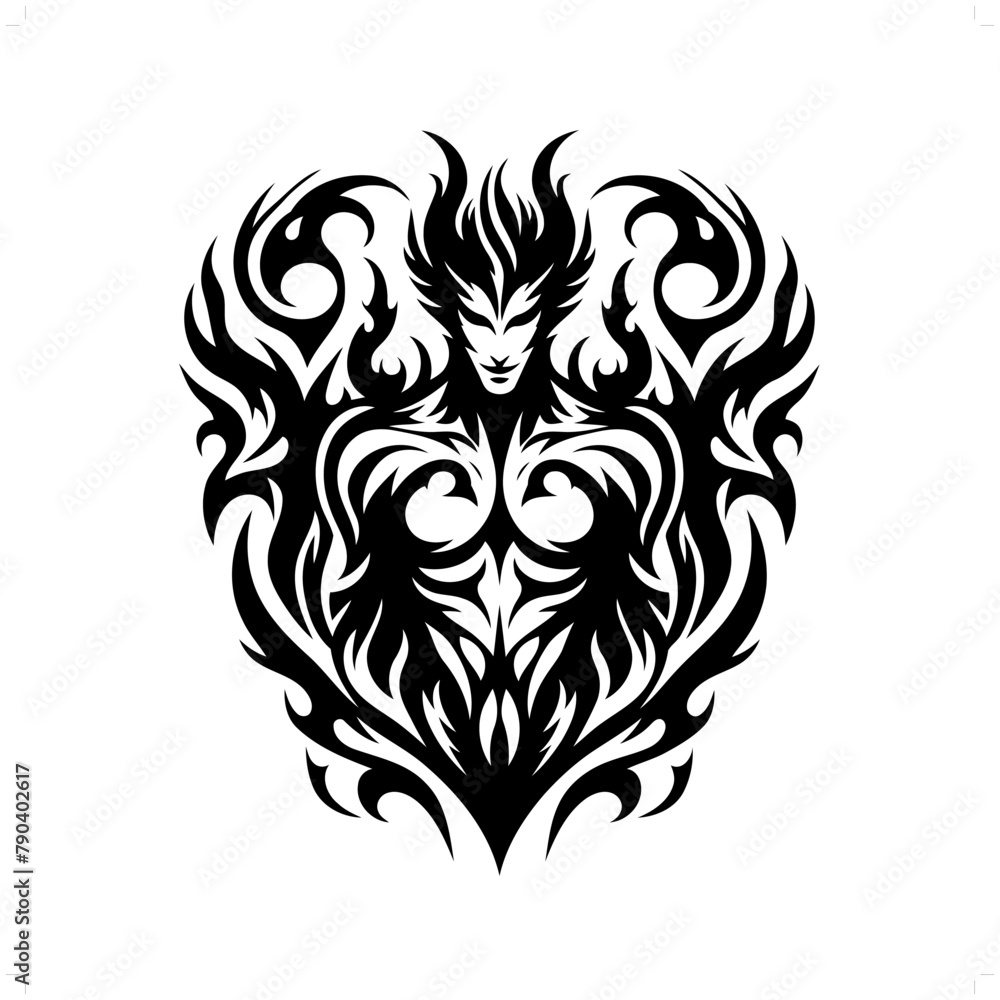 devil lucifer; satan in modern tribal tattoo, abstract line art of horror character, minimalist contour. Vector