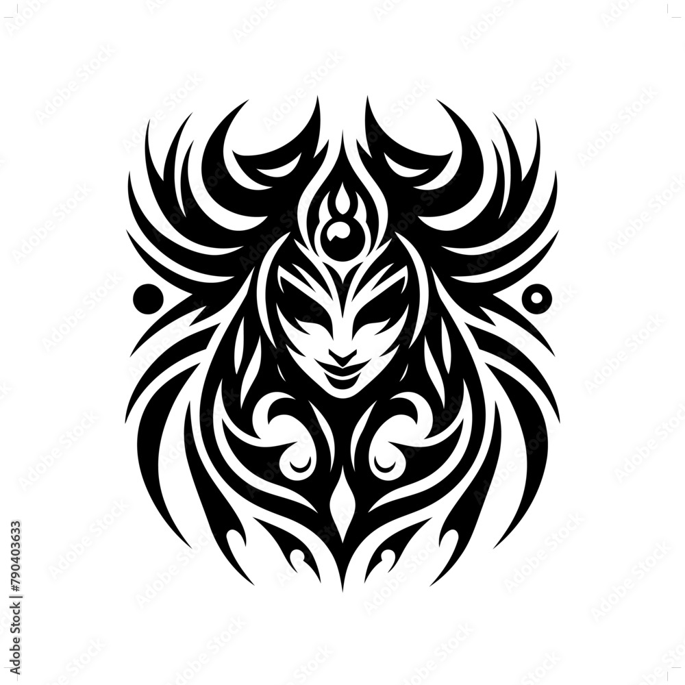 sucubus in modern tribal tattoo, abstract line art of horror character, minimalist contour. Vector sucubus in modern tribal tattoo, abstract line art of horror character, minimalist contour. Vector
