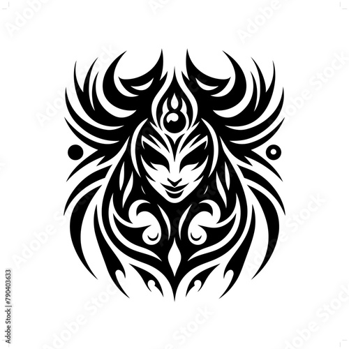 sucubus in modern tribal tattoo, abstract line art of horror character, minimalist contour. Vector